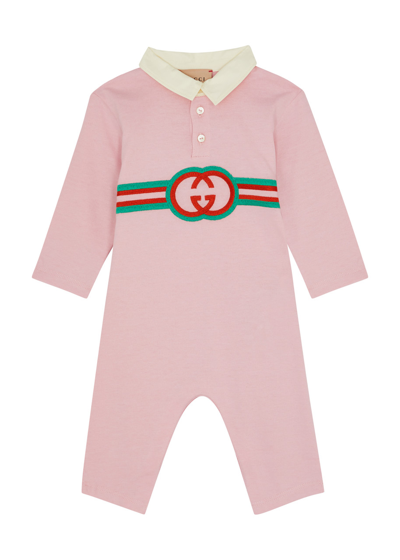 Gucci Kids Gg-embroidered Cotton Babygrow In Pink