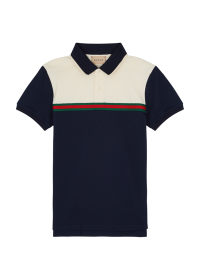 Gucci Kids Striped Stretch-cotton Polo Shirt (4-12 Years) In Black