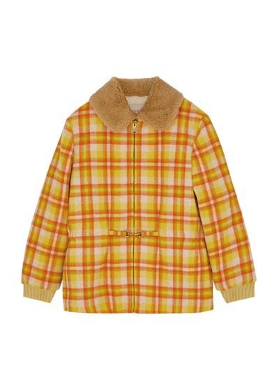 Gucci Kids Checked Wool Jacket In Orange
