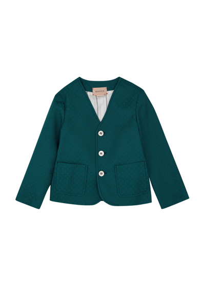 Gucci Kids Gg-monogram Jacquard Jacket In Green