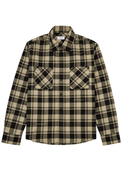 Off-white Logo-embroidered Checked Cotton-flannel Shirt In Negro