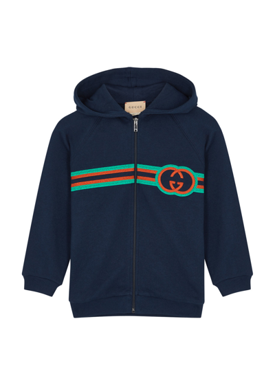 Gucci Kids Gg-embroidered Hooded Cotton Sweatshirt In Blue