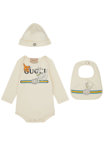 Gucci Kids Printed Cotton Babygrow Set (0-6 Months) In Neutral