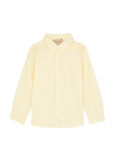 Gucci Kids Striped Embroidered Cotton Shirt In Yellow