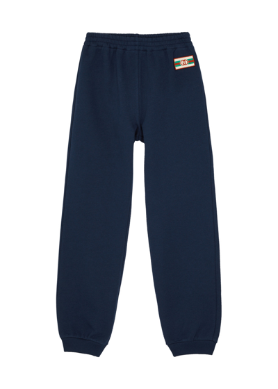 Gucci Kids Logo-embroidered Cotton Sweatpants (6-12 Years) In Blue