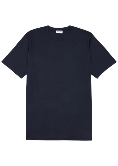 Saint Laurent Wool And Silk Jersey T-shirt In Navy