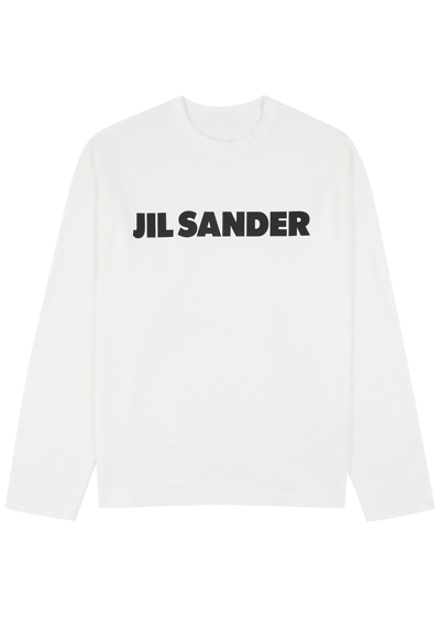 Jil Sander Logo Cotton Sweatshirt In White And Black