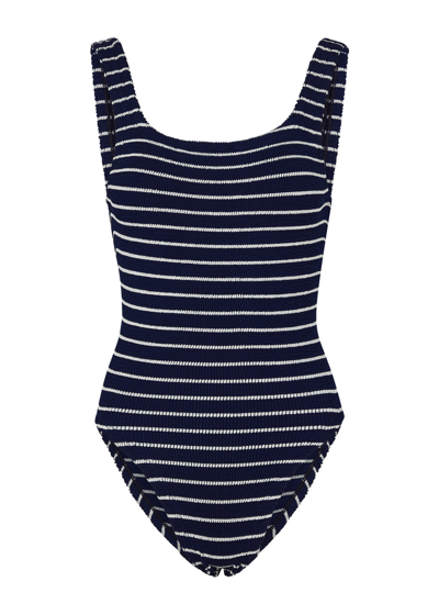 Hunza G Square Neck One Piece Swimsuit In Navy White