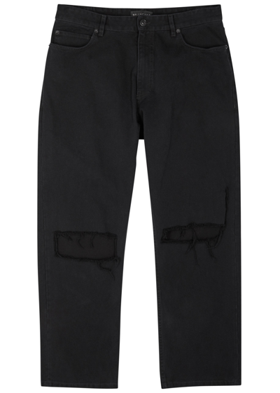 Balenciaga Distressed Straight-leg Jeans In Black