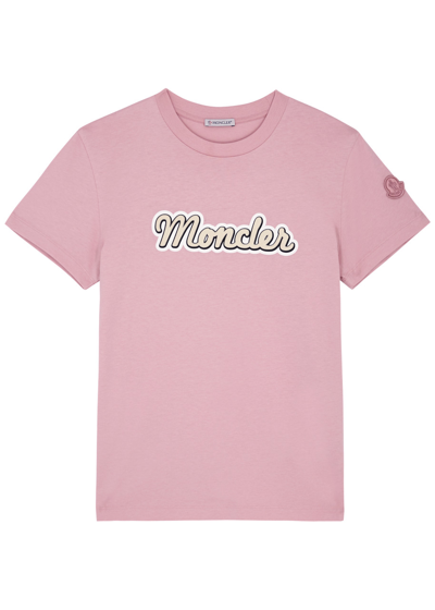 Moncler Printed Cotton T-shirt In Light Pink