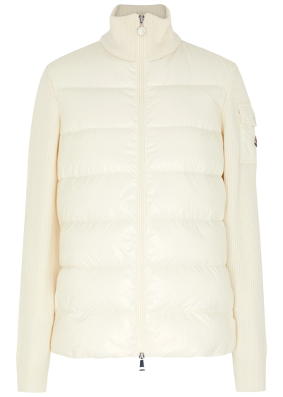 Moncler Quilted Shell And Wool Cardigan In Cream