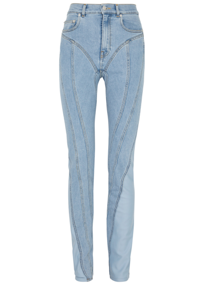 Mugler Spiral Panelled Skinny Jeans In Blue