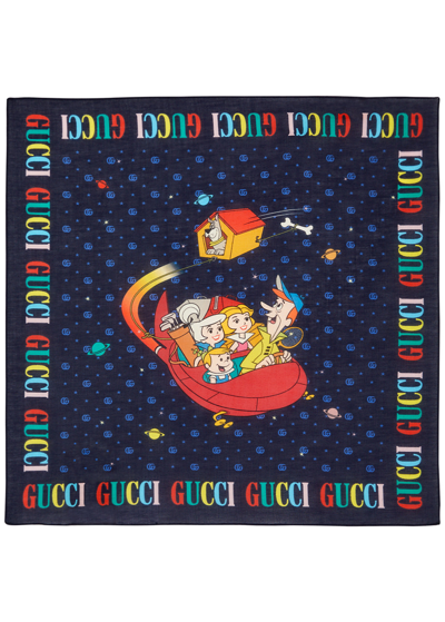 Gucci Kids Printed Cotton Scarf In Blue