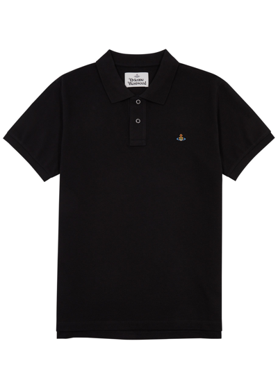 Vivienne Westwood Logo-embroidered Piqué Cotton Polo Shirt In Black