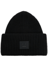 Acne Studios Pansy Face Patch Rib Wool Beanie In Black