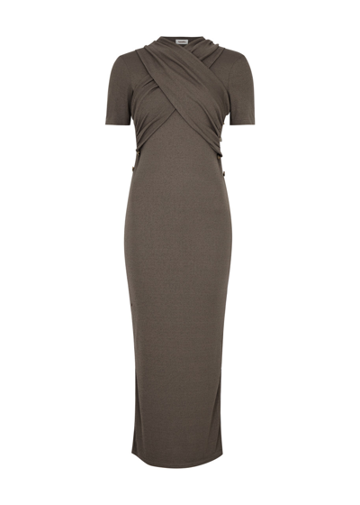 Nanushka Jannet Twist-front Midi Dress In Grey