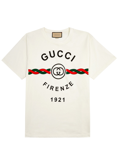 Gucci Firenze 1921 Logo-print Cotton T-shirt In White