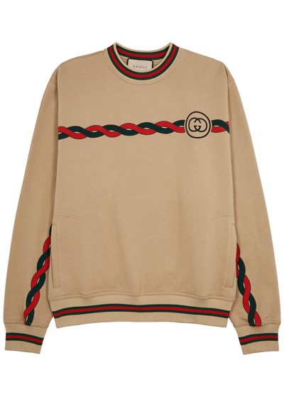 Gucci Logo-print Cotton Sweatshirt In Brown