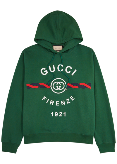 Gucci Firenze 1921 Printed Hooded Cotton Sweatshirt In Green