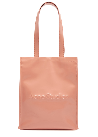 Acne Studios Logo Patent Faux Leather Tote In Pink