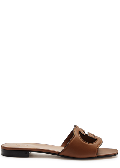 Gucci Interlocking G Cutout Leather Sandal In Brown