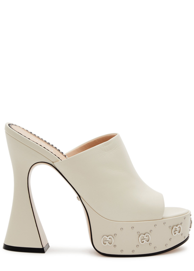 Gucci Janaya 140 Embellished Leather Platform Mules In White