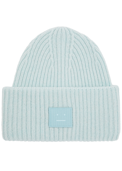 Acne Studios Pansy Logo Ribbed Wool Beanie In Light Blue
