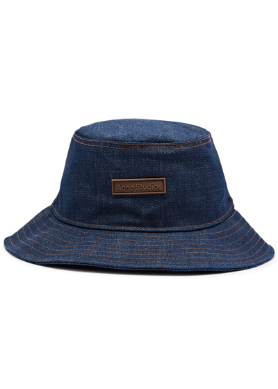 Acne Studios Brimmo Logo Denim Bucket Hat In Blue