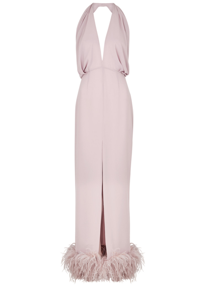 16arlington Isolde Feather-trim Halterneck Dress In Pink