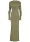 PARIS GEORGIA DRAPED STRETCH-JERSEY MAXI DRESS, DRESS, KHAKI, FLARED