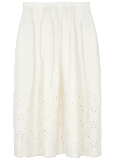 Chloé Chloe Broderie Anglaise Linen Midi Skirt In White