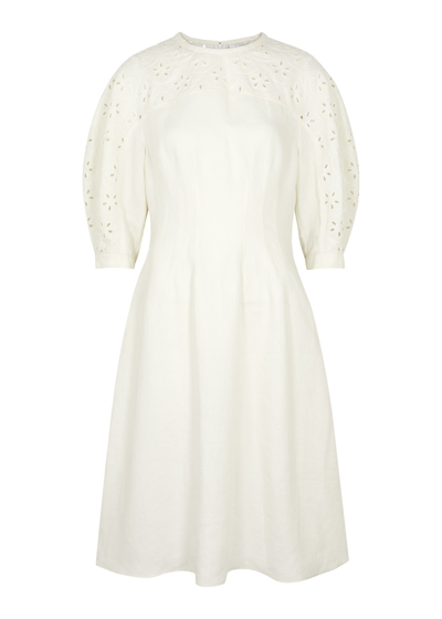 Chloé Chloe Broderie Anglaise Linen Midi Dress In White