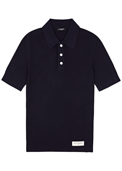 Balmain Wool Polo Shirt In Blue