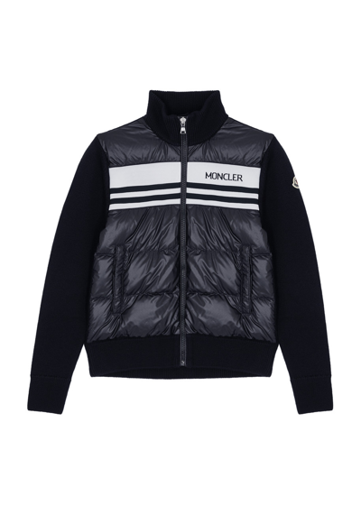 Moncler Kids Logo Shell And Wool Cardigan (12-14 Years) In Black