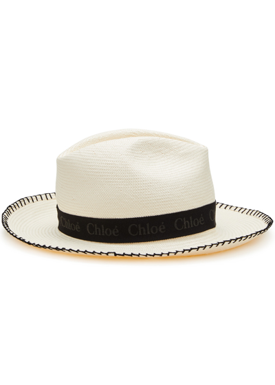 Chloé Chloe Woody Logo-trimmed Raffia Panama Hat In White