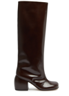 Dries Van Noten Patent Block-heel Knee Boots In Brown