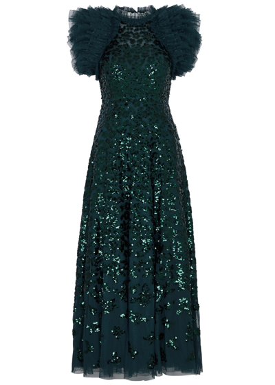 Needle & Thread Rose Sequin-embellished Tulle Gown In Dark Green