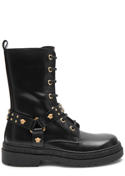 Versace Kids Leather Ankle Boots (it34-it38) In Black