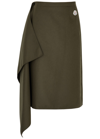 Moncler Cashmere-blend Midi Skirt With Ruffle Detail In Dark Green