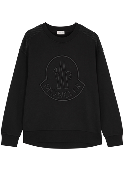 Moncler Logo-embroidered Cotton-blend Sweatshirt In Black