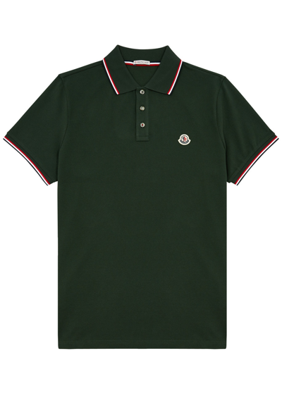 Moncler Piqué Cotton Polo Shirt In Green