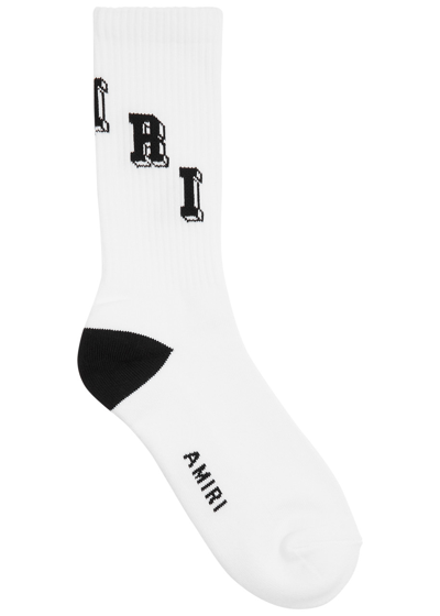 Amiri Collegiate Logo Cotton-blend Socks In White And Black