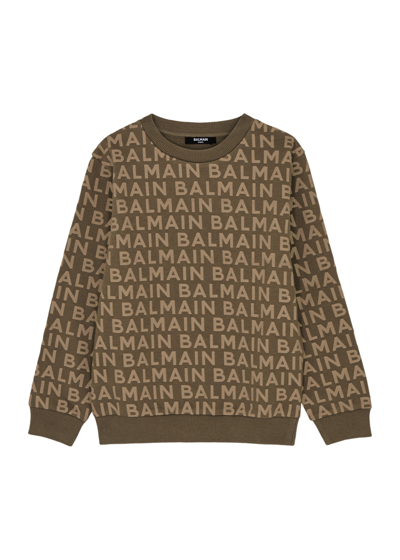 Balmain Kids Logo-print Cotton Sweatshirt (6-10 Years) In Brown