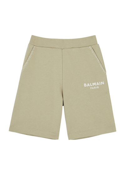 Balmain Kids Logo-embroidered Cotton Shorts (6-10 Years) In Green