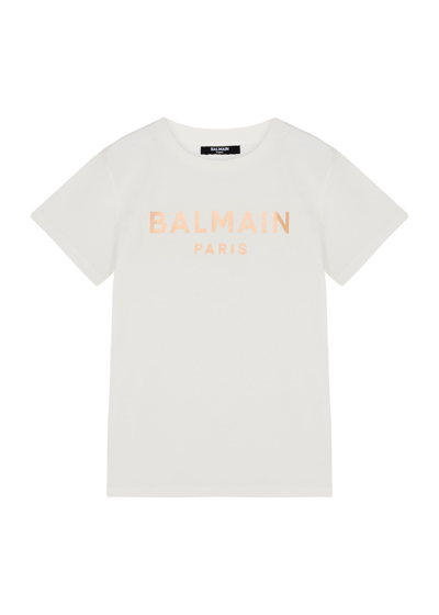 Balmain Kids Logo-print Cotton T-shirt (4-10 Years) In Ivory