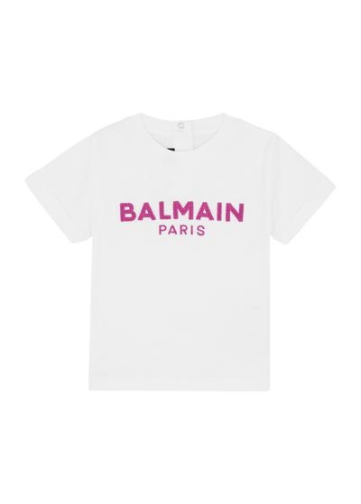 Balmain Kids Logo-embroidered Cotton T-shirt (6-9 Months) In White Other