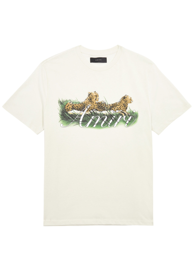 Amiri Cheetah-print Cotton T-shirt In Cream