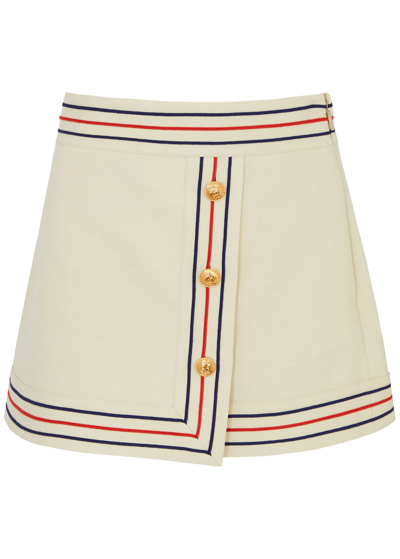 Gucci Gold-tone Buttoned High-waisted Wrap Skirt In White