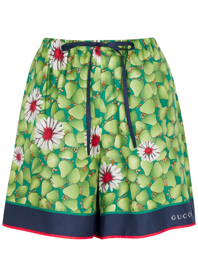 Gucci Printed Silk-satin Shorts In Green