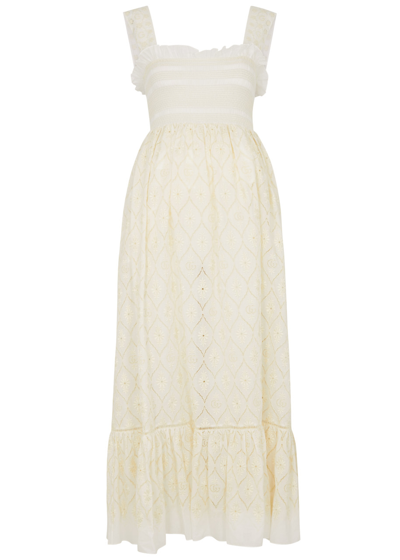 Gucci Double G Flower Broderie Anglaise Dress In White